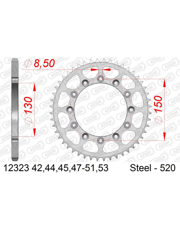 Couronne de transmission 520 AFAM acier pour YAMAHA WRF / WRR / WRX 250 2001-2011