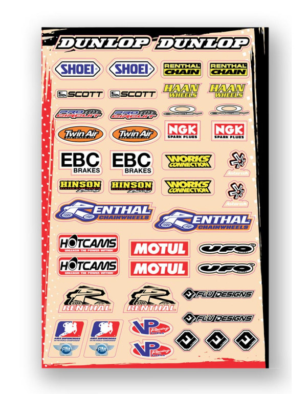 Planche stickers sponsors : Shoei, FMF, Acerbis et autres