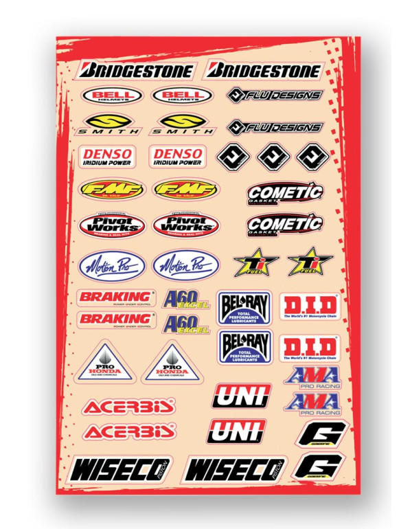 Planche stickers sponsors : Bridgestone, FMF, Acerbis et autres
