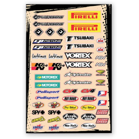 Planche stickers sponsors : Pirelli, Motorex, Spy et autres